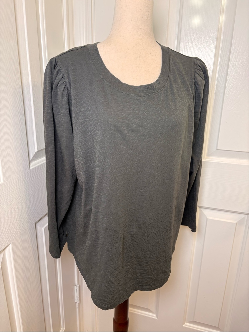 Veronica Beard Gray Puff Sleeve Pima Cotton Top Romantic Preppy 2XL